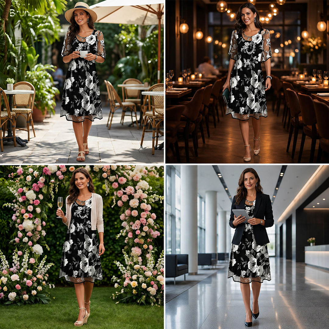 Noay - Elegancka Sukienka Z Szyfonu W Kwiatowy Wzór