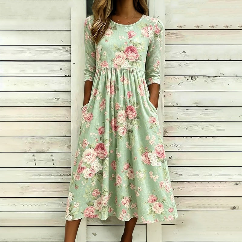 Liniza – Sukienka w Stylu Vintage z Kwiatowym Wzorem