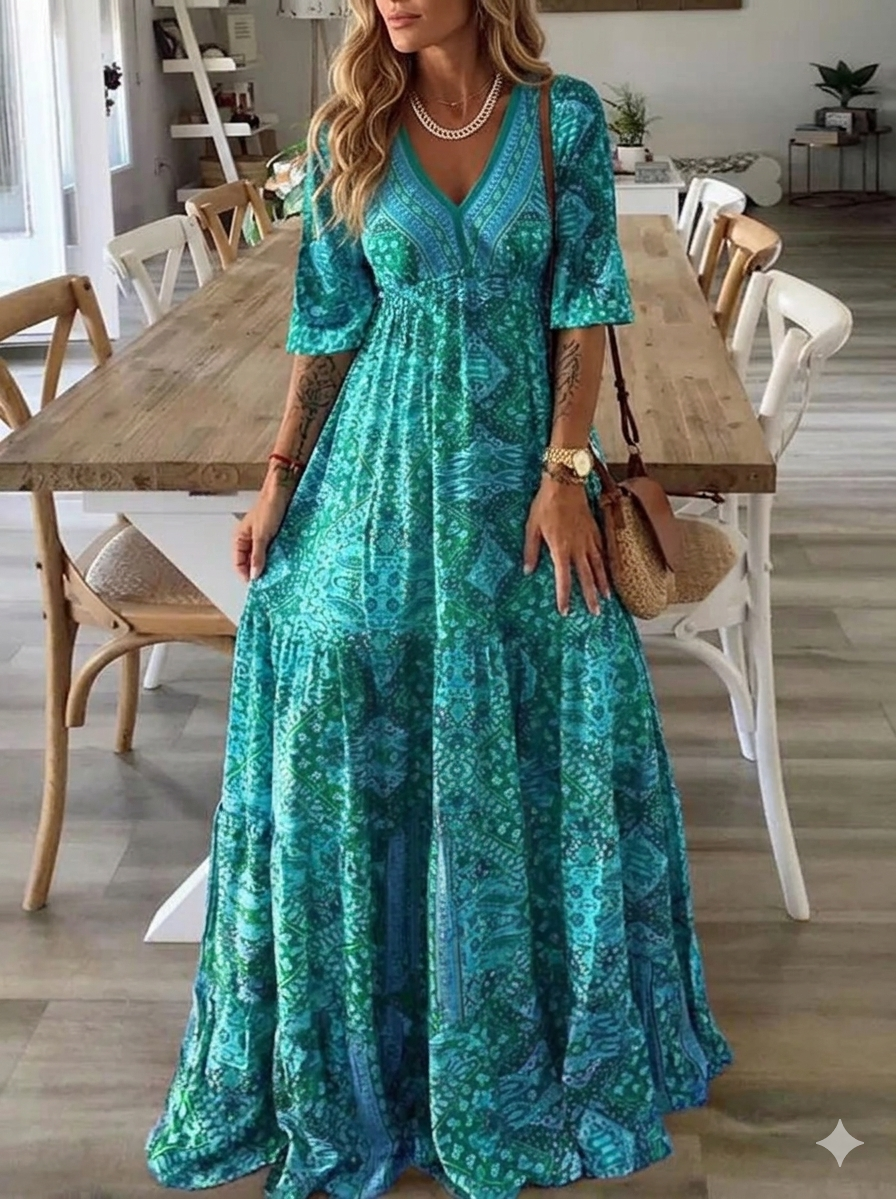 Bettie – Sukienka Maxi Z Półrękawami W Stylu Bohemy