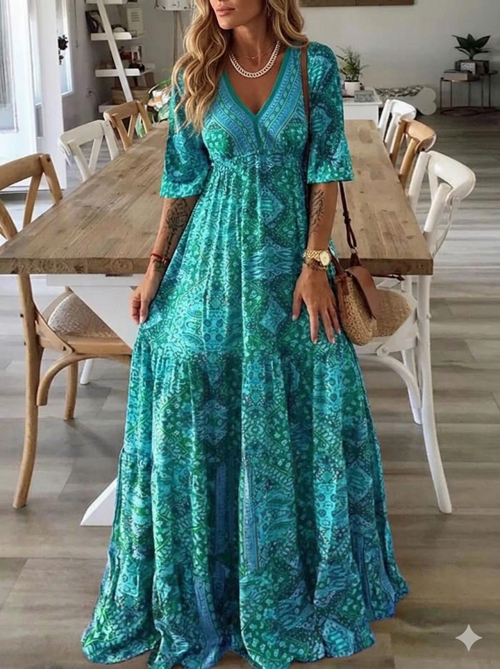 Bettie – Sukienka Maxi Z Półrękawami W Stylu Bohemy
