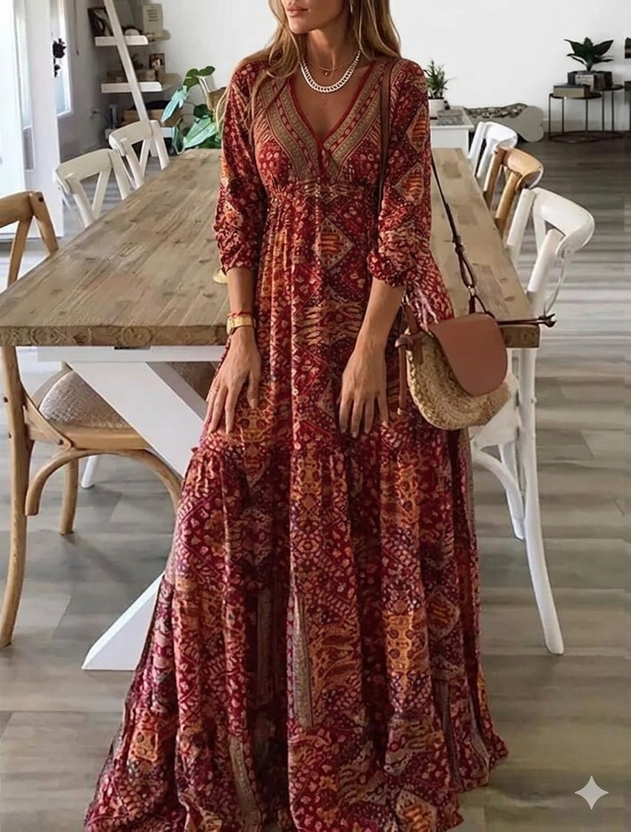 Bettie – Sukienka Maxi Z Półrękawami W Stylu Bohemy