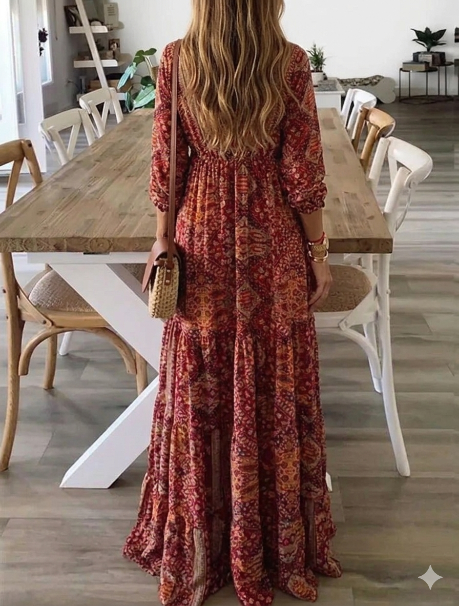 Bettie – Sukienka Maxi Z Półrękawami W Stylu Bohemy