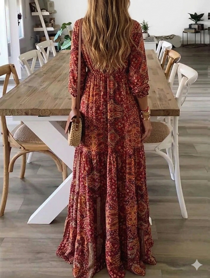 Bettie – Sukienka Maxi Z Półrękawami W Stylu Bohemy