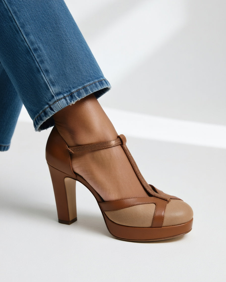Delfinna - Elegancki T-Patka Wysokie Obcasy Buty