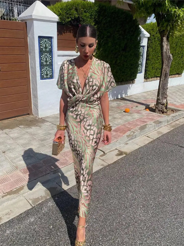 Ieva – Sukienka maxi z Krótkim Rękawem