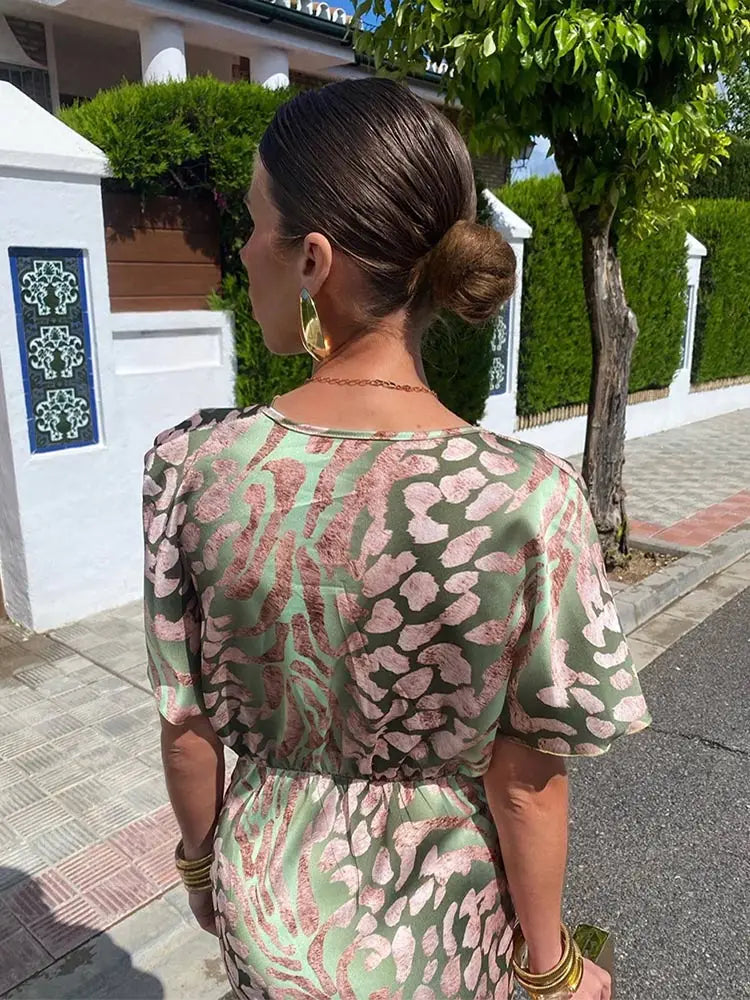 Ieva – Sukienka maxi z Krótkim Rękawem