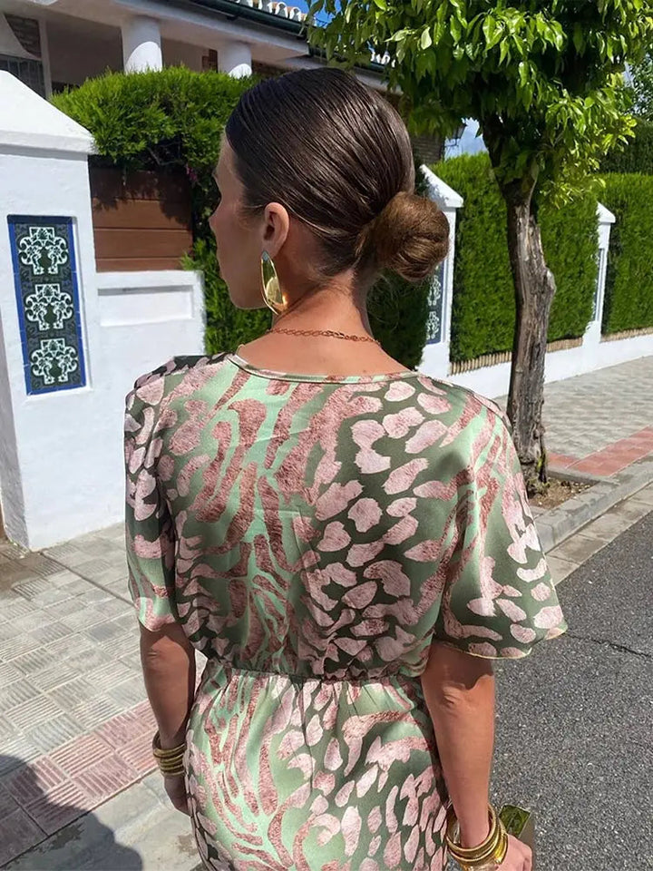 Ieva – Sukienka maxi z Krótkim Rękawem