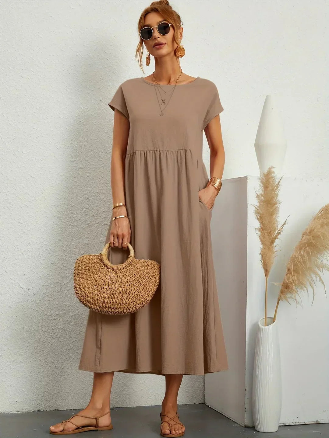 Neila – Sukienka Maxi W Stylu Oversize Z Kieszenią