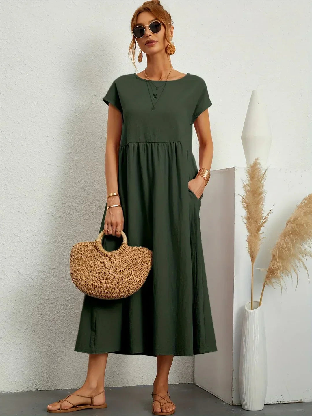 Neila – Sukienka Maxi W Stylu Oversize Z Kieszenią