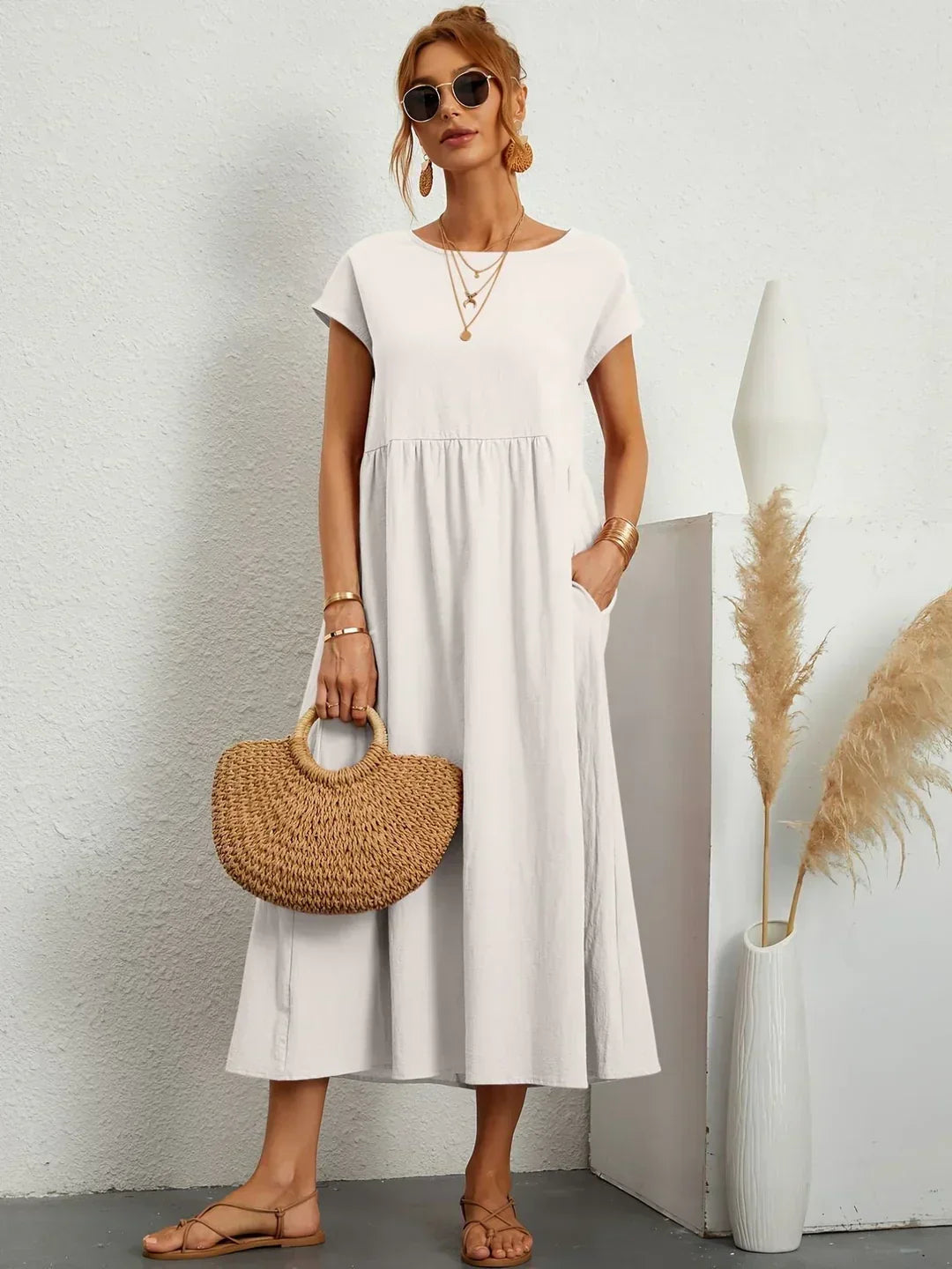 Neila – Sukienka Maxi W Stylu Oversize Z Kieszenią
