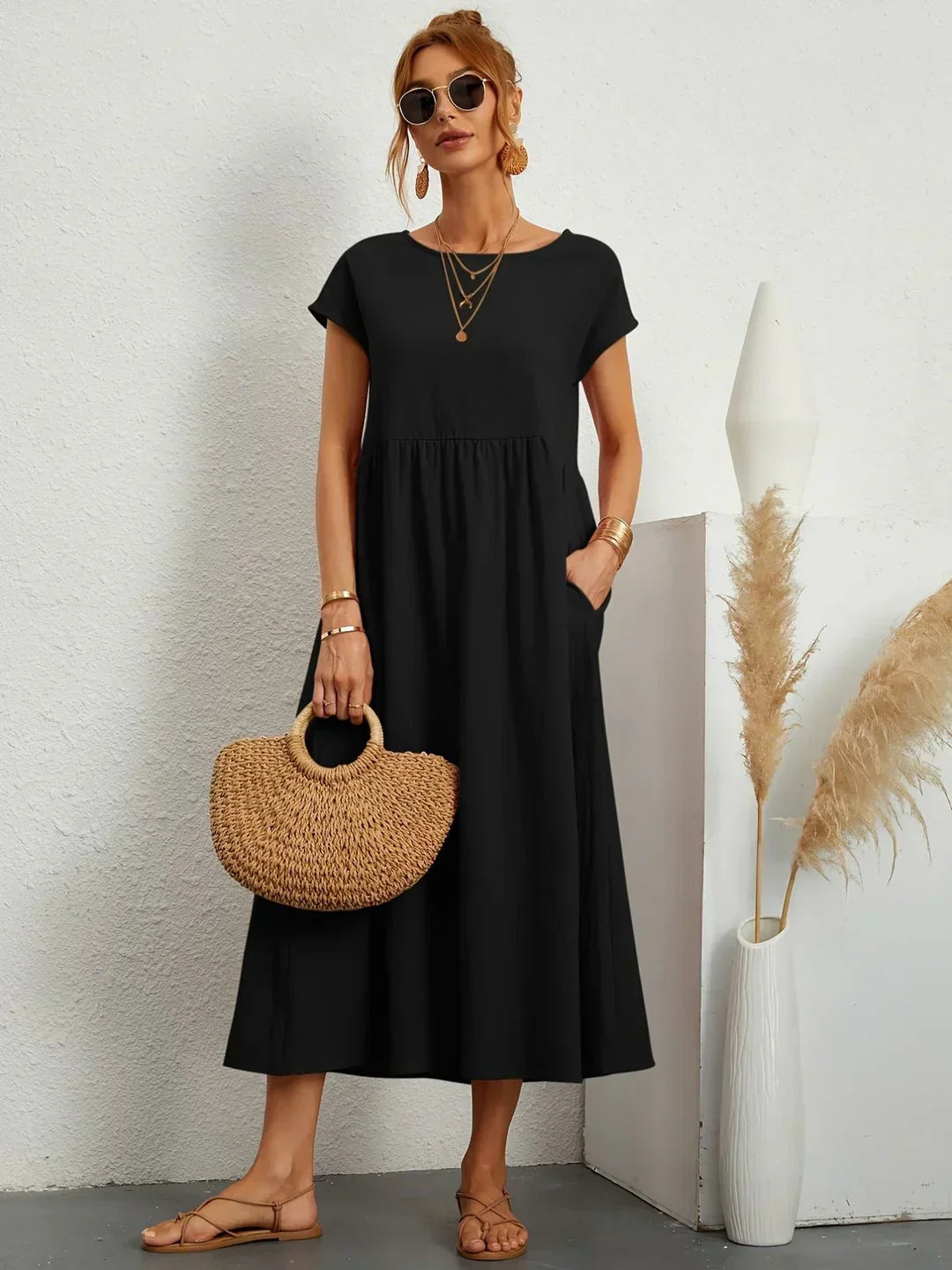 Neila – Sukienka Maxi W Stylu Oversize Z Kieszenią