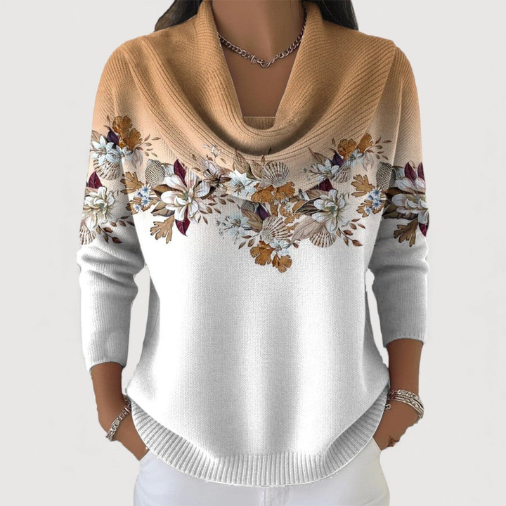 Ritika – Sweter w Kwiaty z Delikatnym Dekoltem