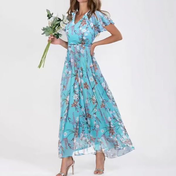 Danielle – Elegancka Sukienka z Dekoltem w Serek Zakrywająca Brzuch