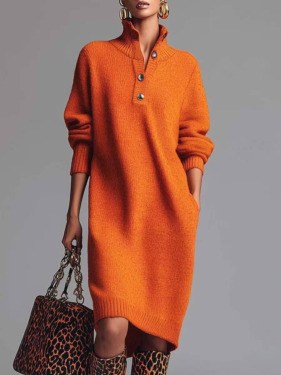 Perona – Elegancka Sukienka z Dzianiny z Guzikami