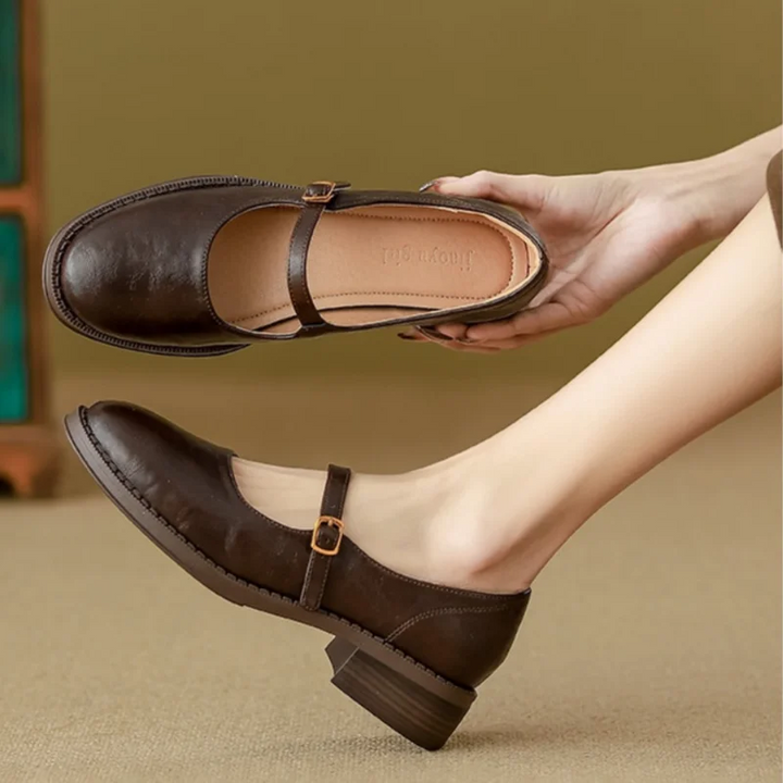 Donia - Wygodne Skórzane Buty z Paskiem