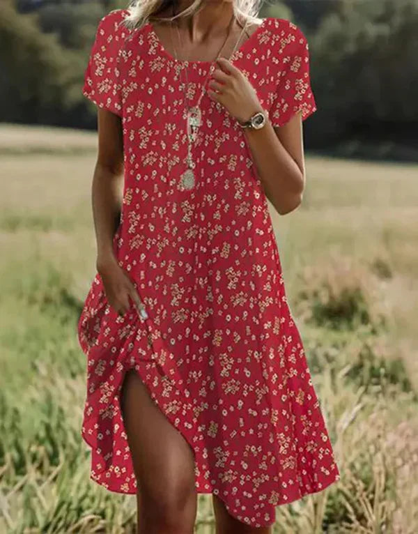 Giovana – Elegancka Sukienka Midi z Krótkim Rękawem