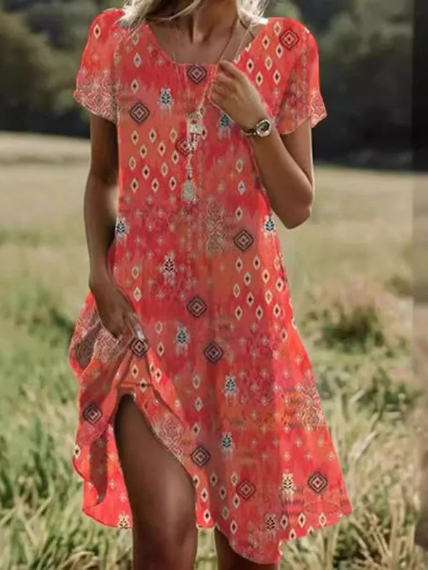 Giovana – Elegancka Sukienka Midi z Krótkim Rękawem