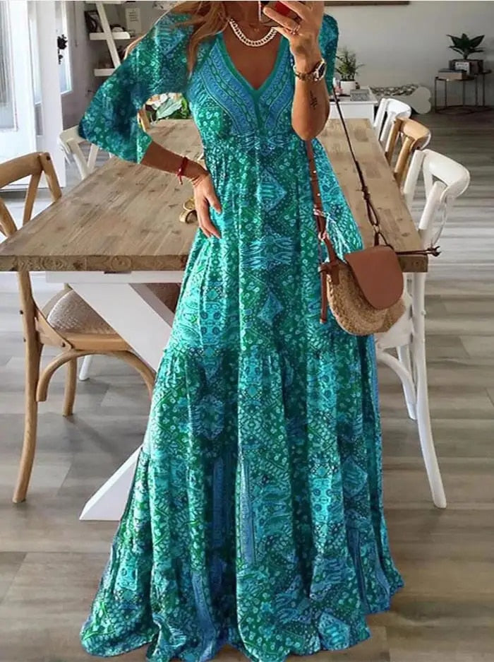 Bettie – Sukienka Maxi Z Półrękawami W Stylu Bohemy