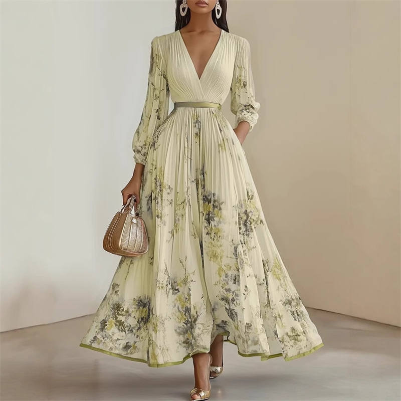 Pramudi - Elegancka Sukienka Maxi z Długimi Rękawami