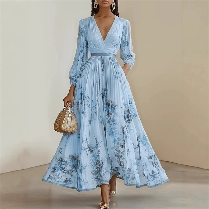 Pramudi - Elegancka Sukienka Maxi z Długimi Rękawami