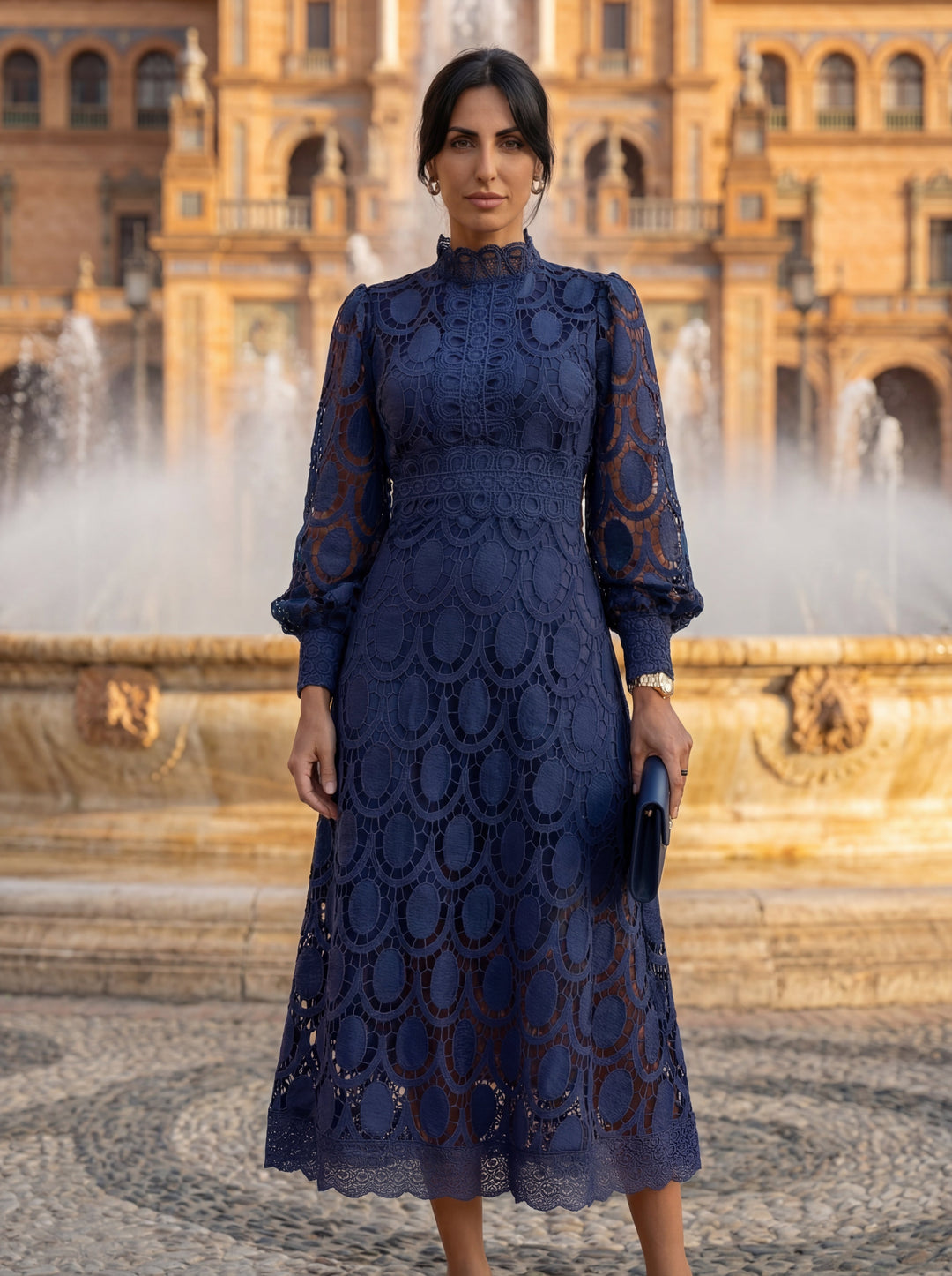 Maelle - Elegancka Sukienka Z Koronką I Długimi Rękawami