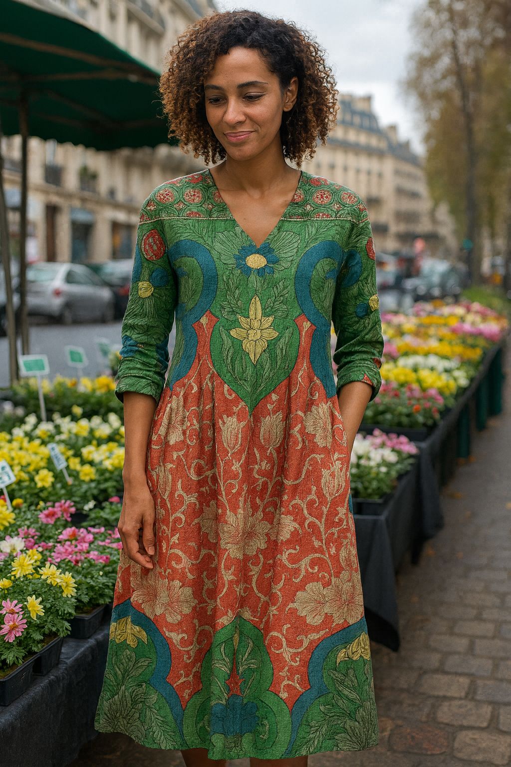 Bernadine – Sukienka maxi w stylu Vintage z Kwiatowym Wzorem