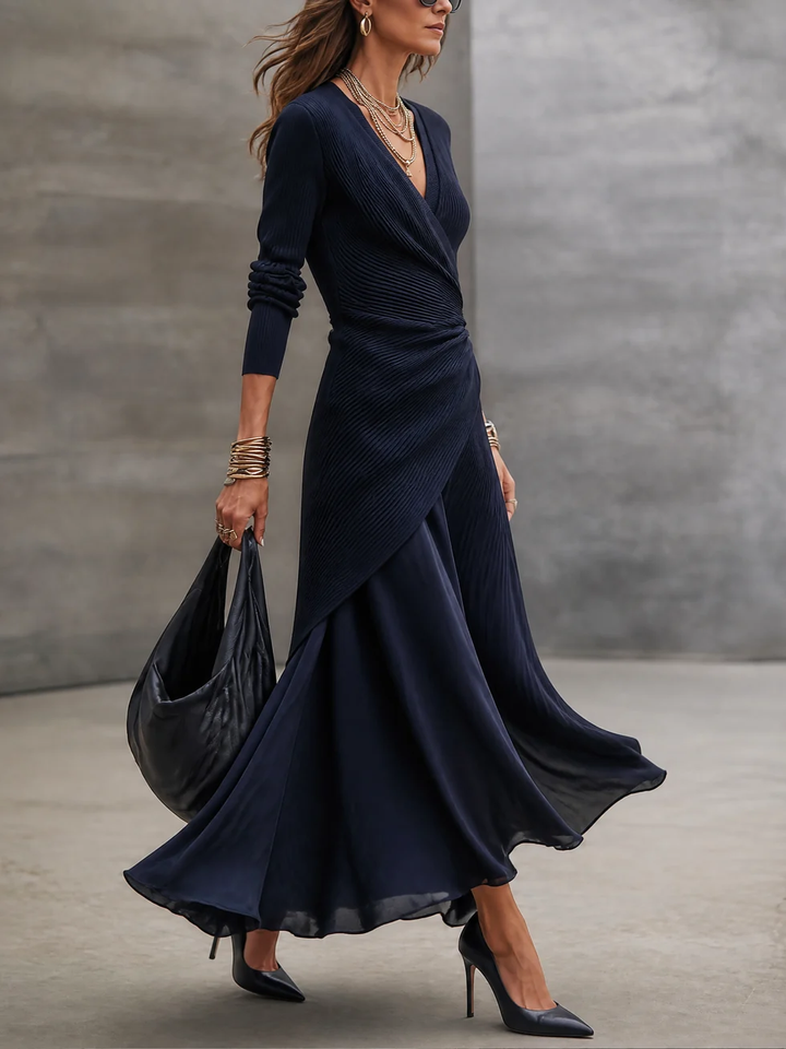 Leslia – Elegancka Sukienka Maxi Z Dekoltem W Serek