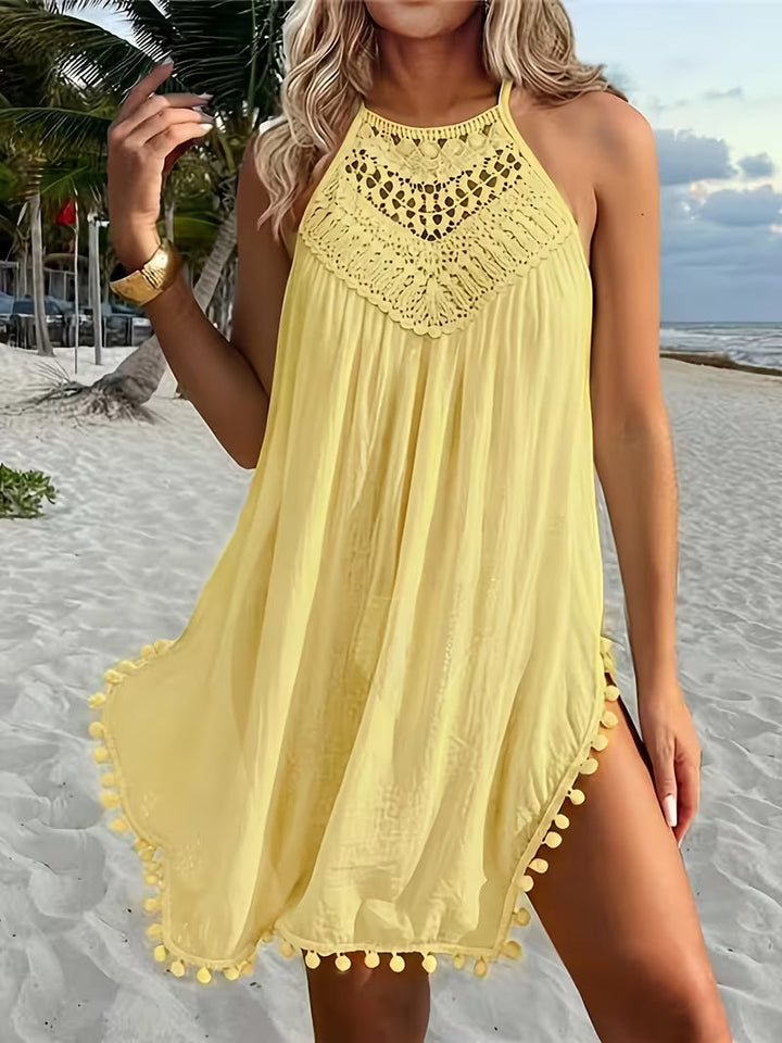 Shiena – Elegancka Sukienka Z Koronką, Wykonana Na Szydełku, Z Dekoltem Typu Halter