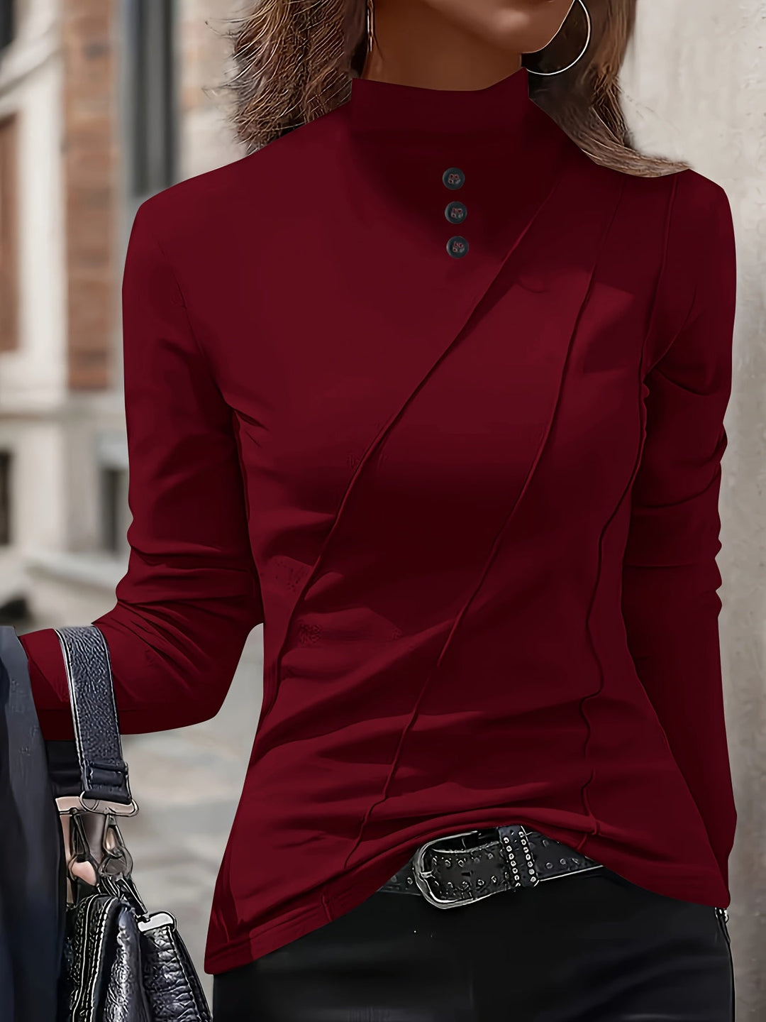 Aizhana - Elegancka Koszula Z Wysokim Kołnierzem I Długimi Rękawami