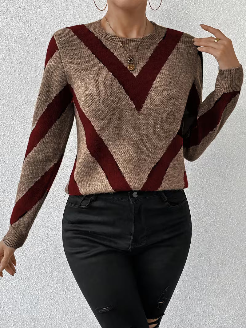 Minaza – Sweter Z Okrągłym Dekoltem I Geometrycznym Wzorem