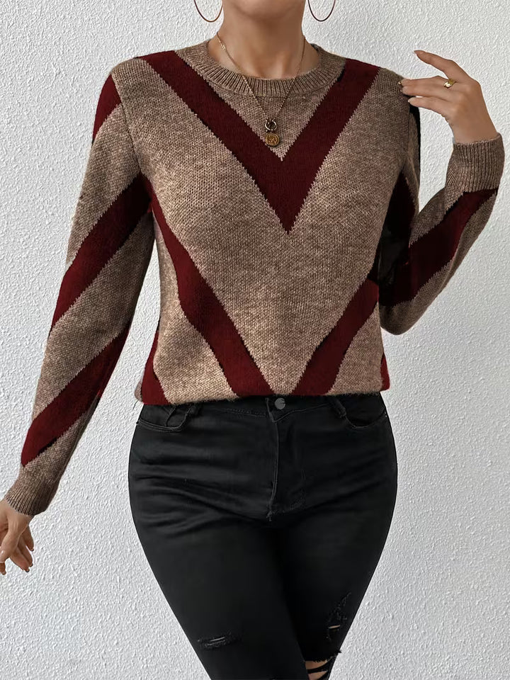 Minaza – Sweter Z Okrągłym Dekoltem I Geometrycznym Wzorem