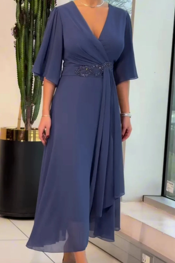 Ezina – Elegancka Długa Sukienka z Szyfonu