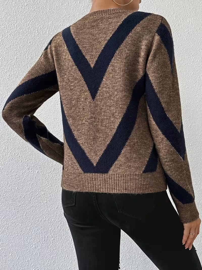 Minaza – Sweter Z Okrągłym Dekoltem I Geometrycznym Wzorem