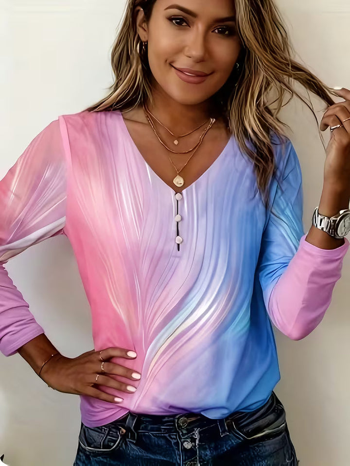 Filona – Bluzka Z Dekoltem W Serek I Efektem Tie-dye W Odcieniach Gradientowych