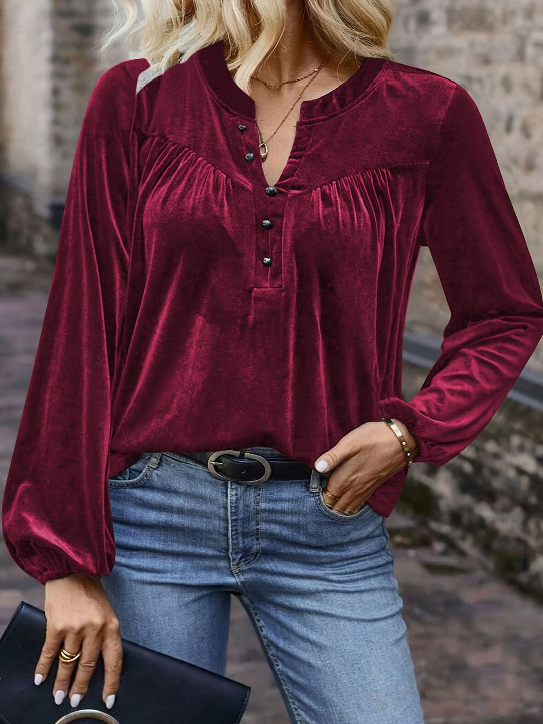 Ramina - Elegancka Koszula Z Długim Rękawem W Stylu „Lantern”