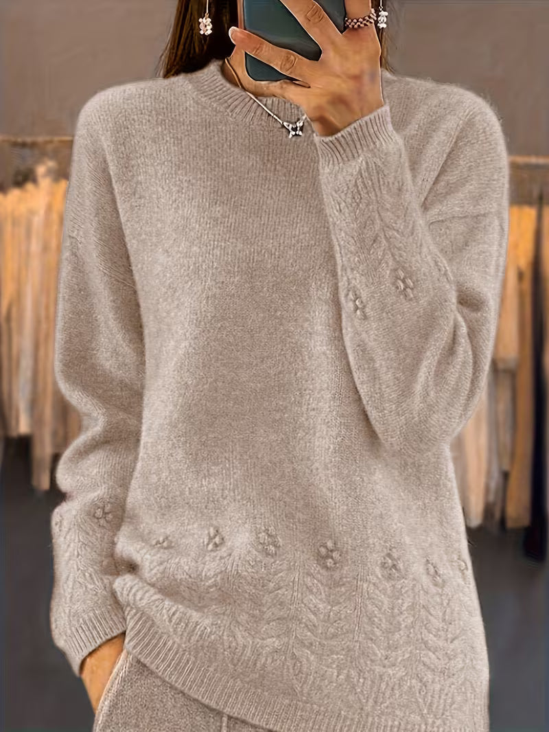 Ghizala – Sweter Z Dzianiny W Kwiatowy Wzór Z Okrągłym Dekoltem