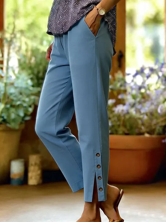 Kileza – Luźne Spodnie w Stylu Casualowym z Guzikami