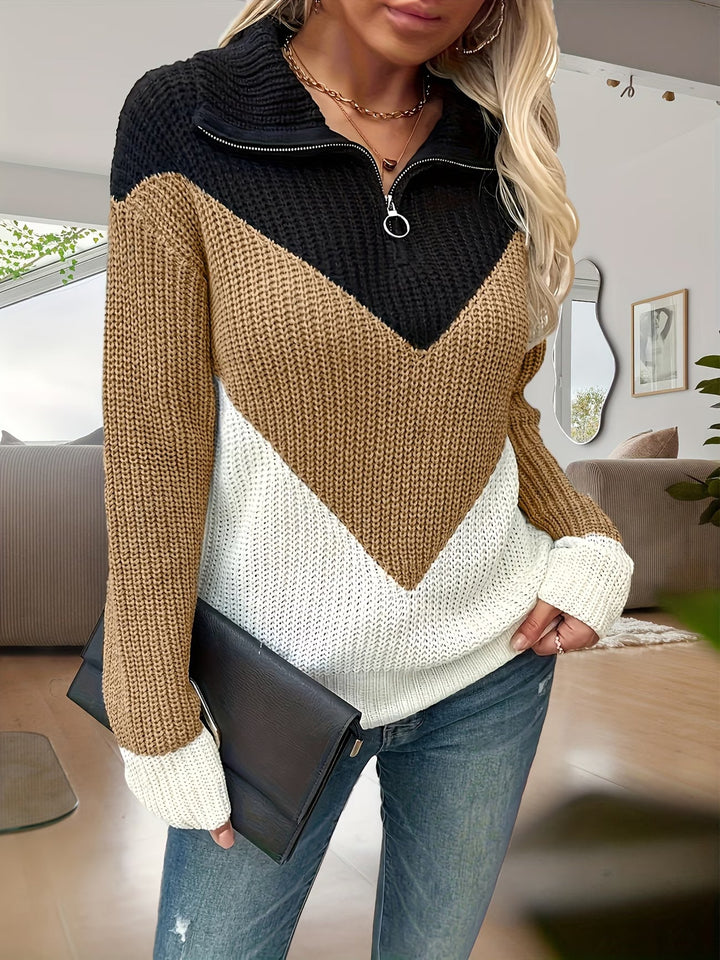 Fagina – Elegancki Sweter Z Dzianiny Z Półzamkiem