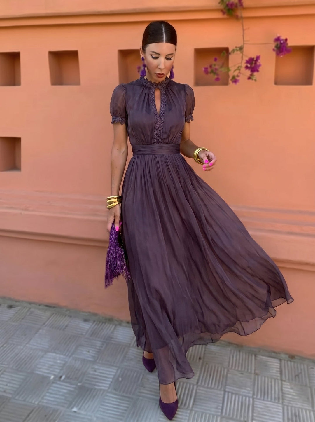 Eshley – Sukienka Maxi Z Szyfonu W Stylu Vintage