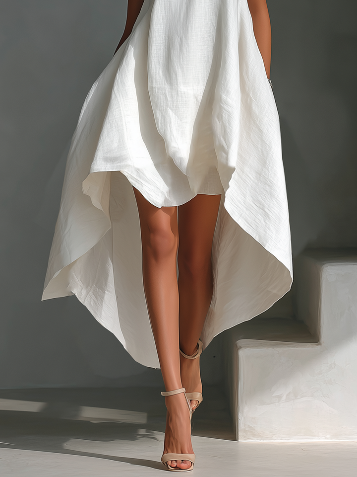 Alyna – Sukienka Midi Bez Rękawów z Asymetrycznym Dołem