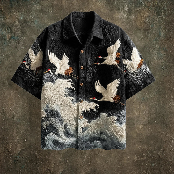 Francis - Camisa de Manga Curta com Botões e Padrão de Ondas