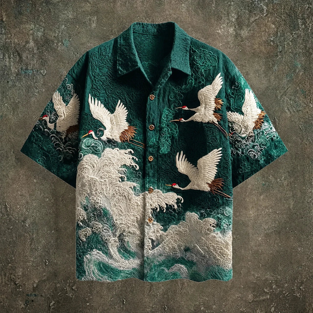 Francis - Camisa de Manga Curta com Botões e Padrão de Ondas