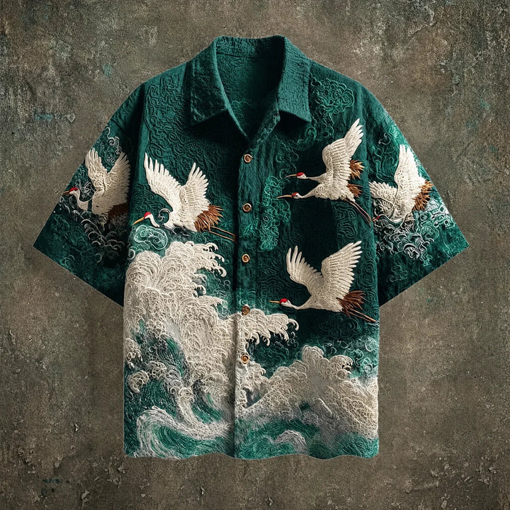 Francis - Camisa de Manga Curta com Botões e Padrão de Ondas