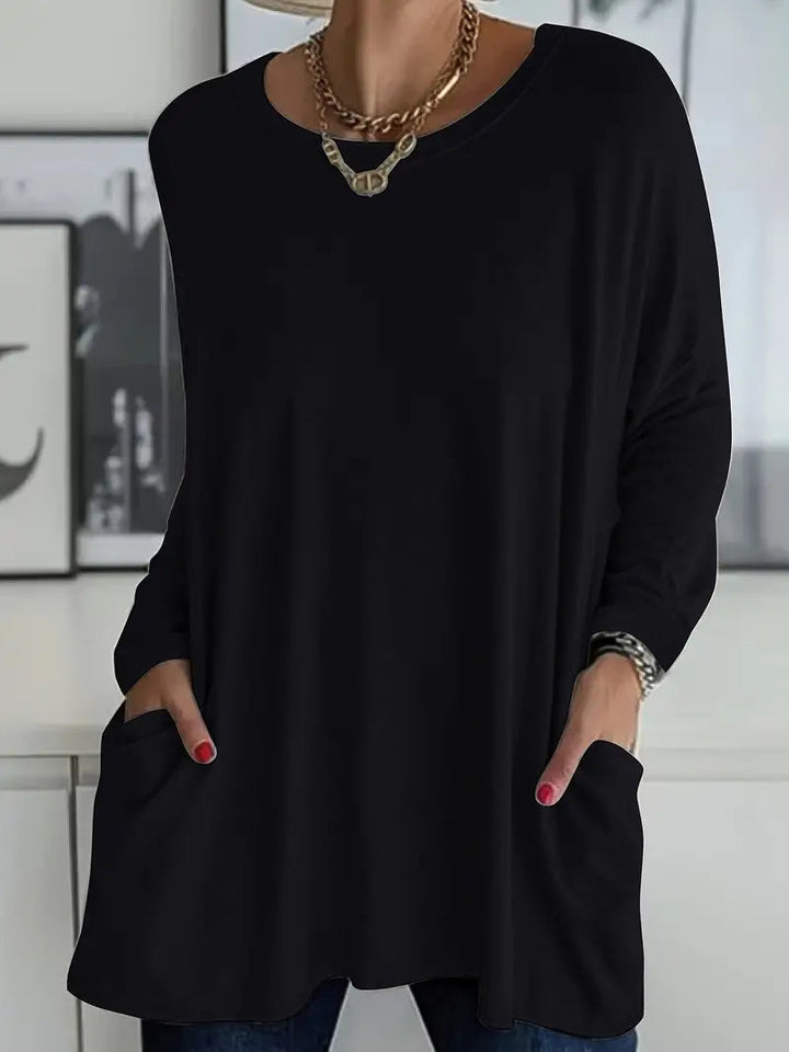 Noryn – Sweter Oversize z Okrągłym Dekoltem i Kieszeniami