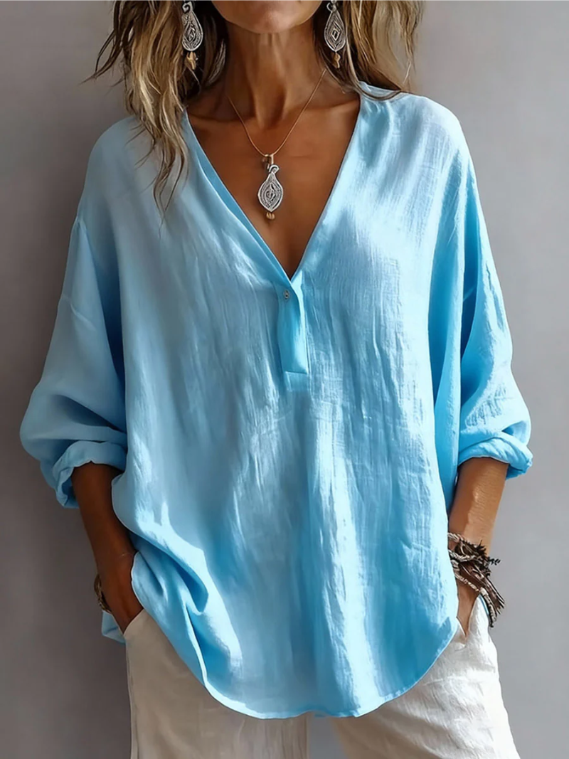 Melna – Elegancka Bluzka z Dekoltem w Serek