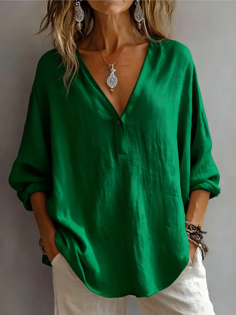Melna – Elegancka Bluzka z Dekoltem w Serek