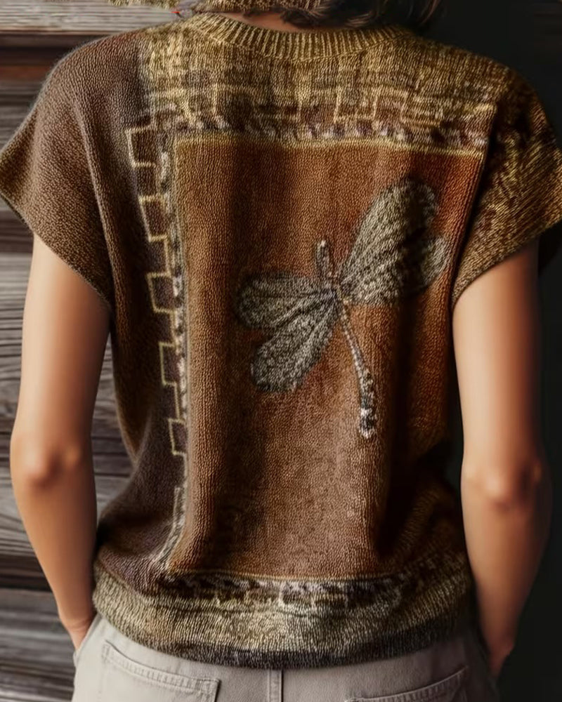 Dyniza – Sweter z Dzianiny z Nadrukiem Ważki
