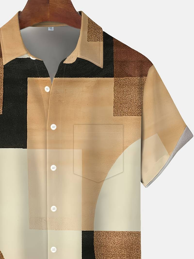 Boucher - Koszulka Z Krótkim Rękawem W Stylu Vintage Z Geometrycznym Nadrukiem I Guzikami