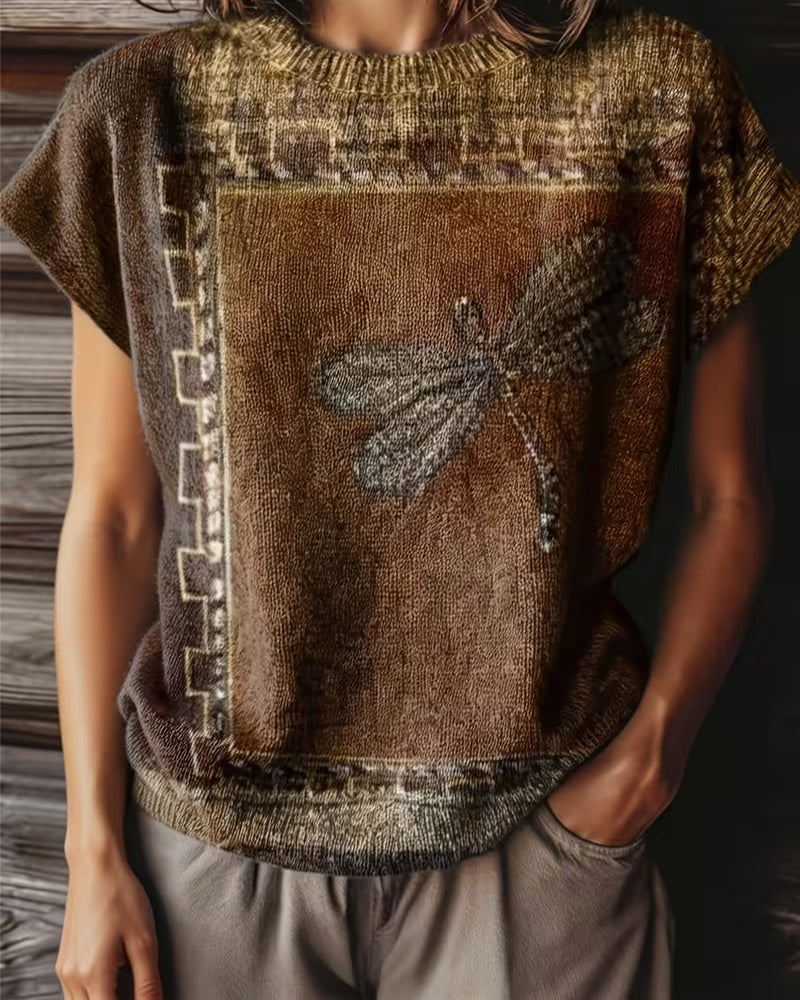 Dyniza – Sweter z Dzianiny z Nadrukiem Ważki
