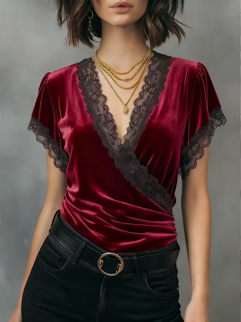 Jalisa – Bluzka z Aksamitu w Stylu Vintage z Motywem łabędzia